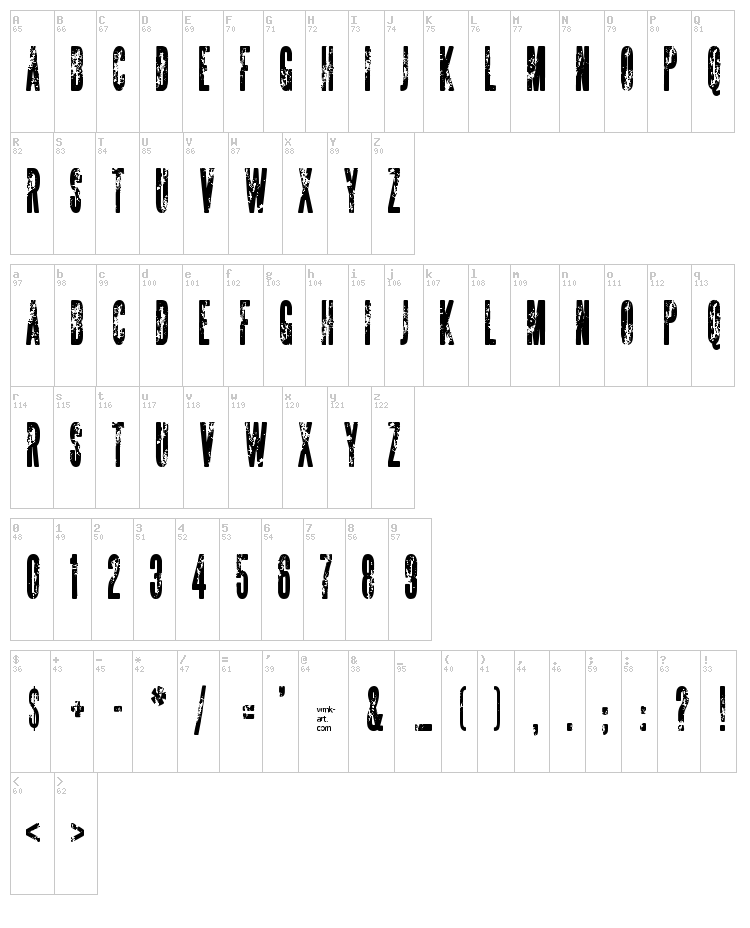 The Sickmen font map